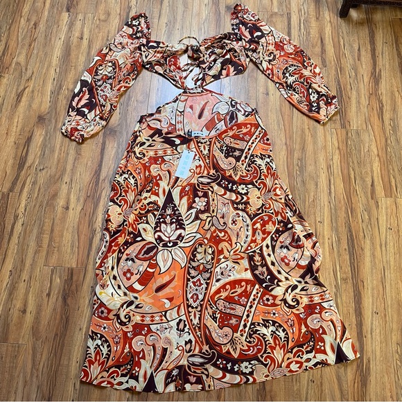 NWT RIXO Kamilla Cutout Halterneck Silk Floral Midi Maxi Dress Size L - Picture 8 of 16